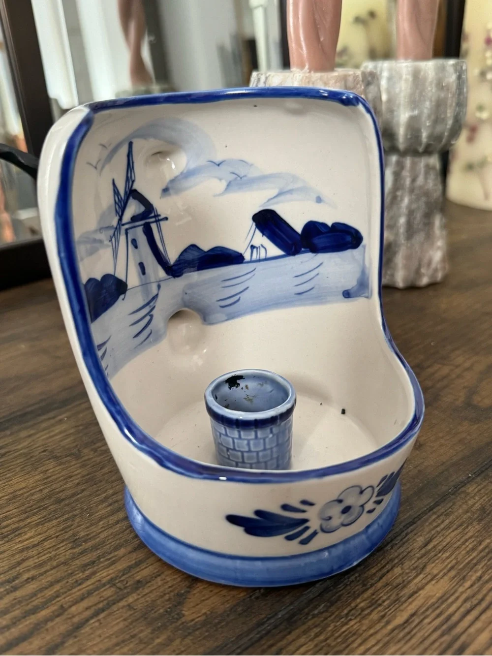 Vintage Delfts Blue Hand Painted Candle Holder 5